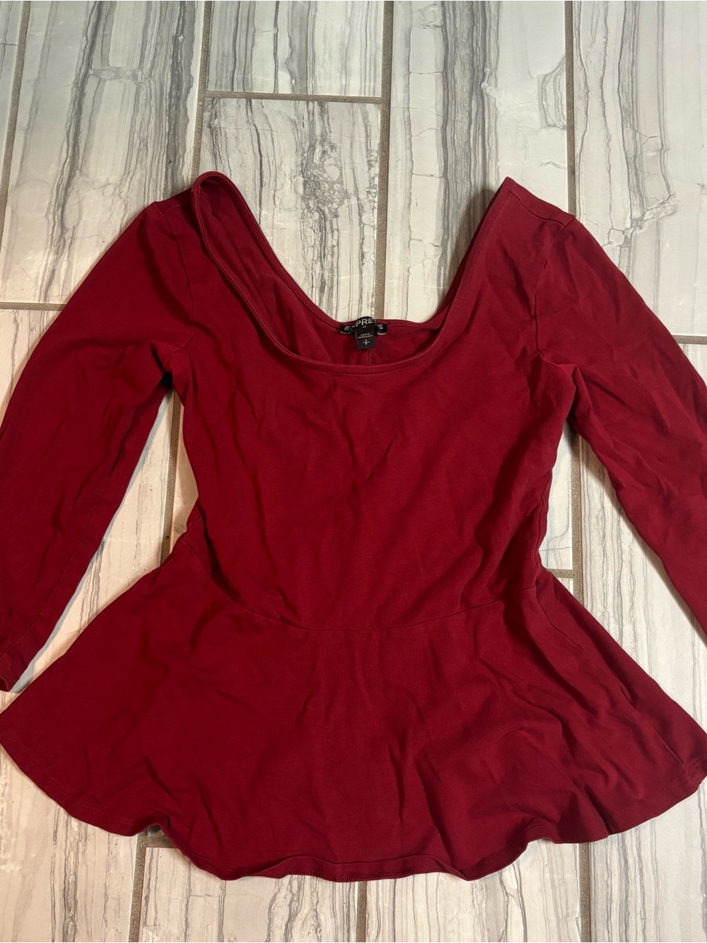 Express Red Long Sleeve Scoop Neck Peplum Top